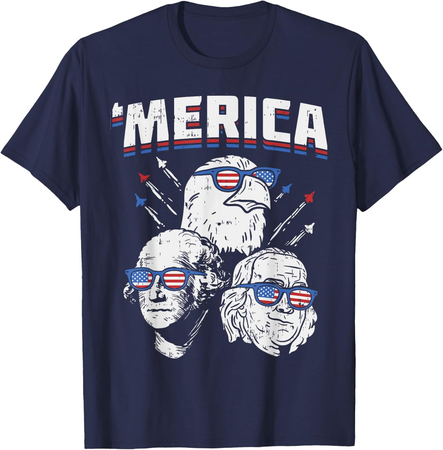 Merica Washington Franklin Eagle 4th Of July USA Patriot Kids Men T-Shirt - T-Shirt | Navy