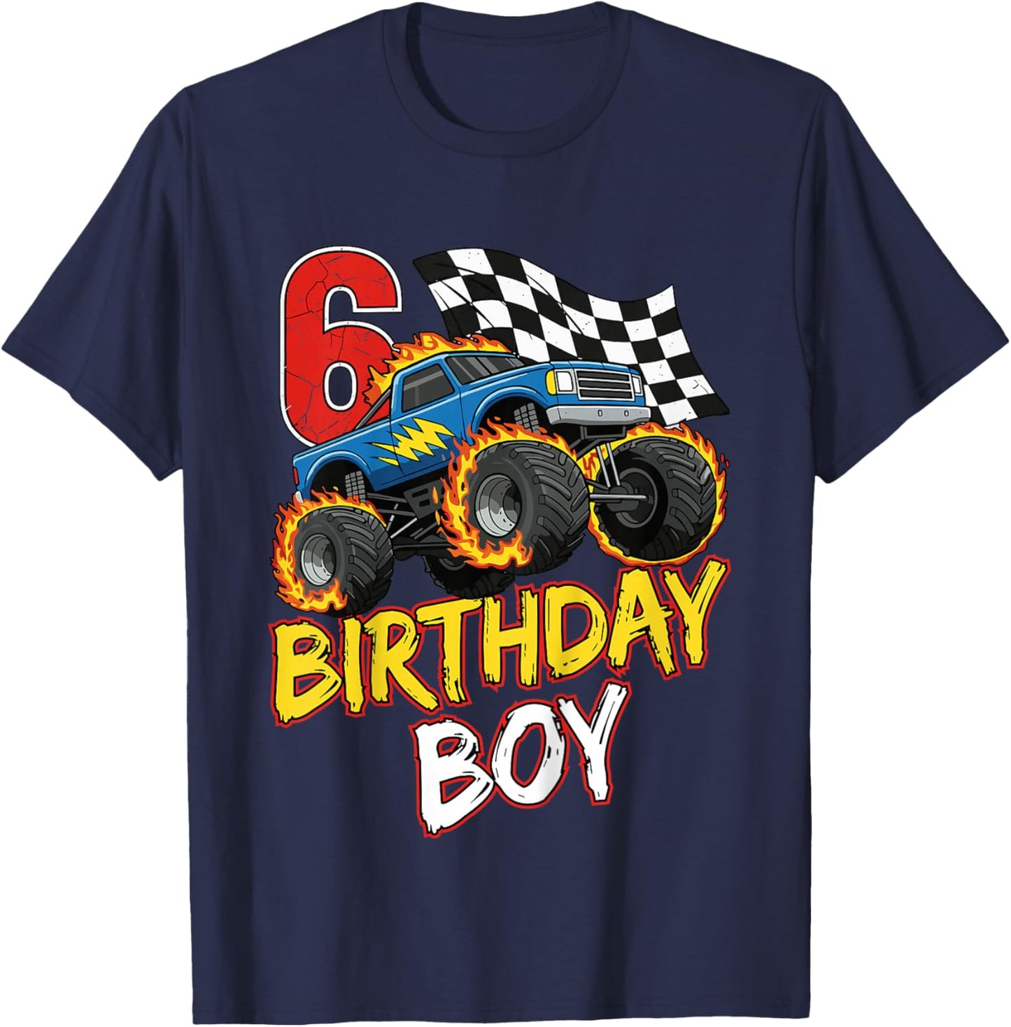 Kids Birthday Monster Truck 6 Year Old Boys 6th Party Born 2020 T-Shirt - T-Shirt | Navy