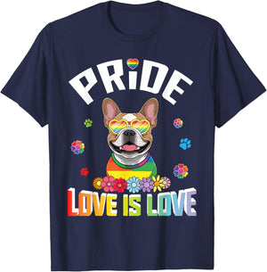 Heart Sunglasses Frenchie Pride Love Is Love Rainbow LGBTQ T-Shirt - T-Shirt | Navy