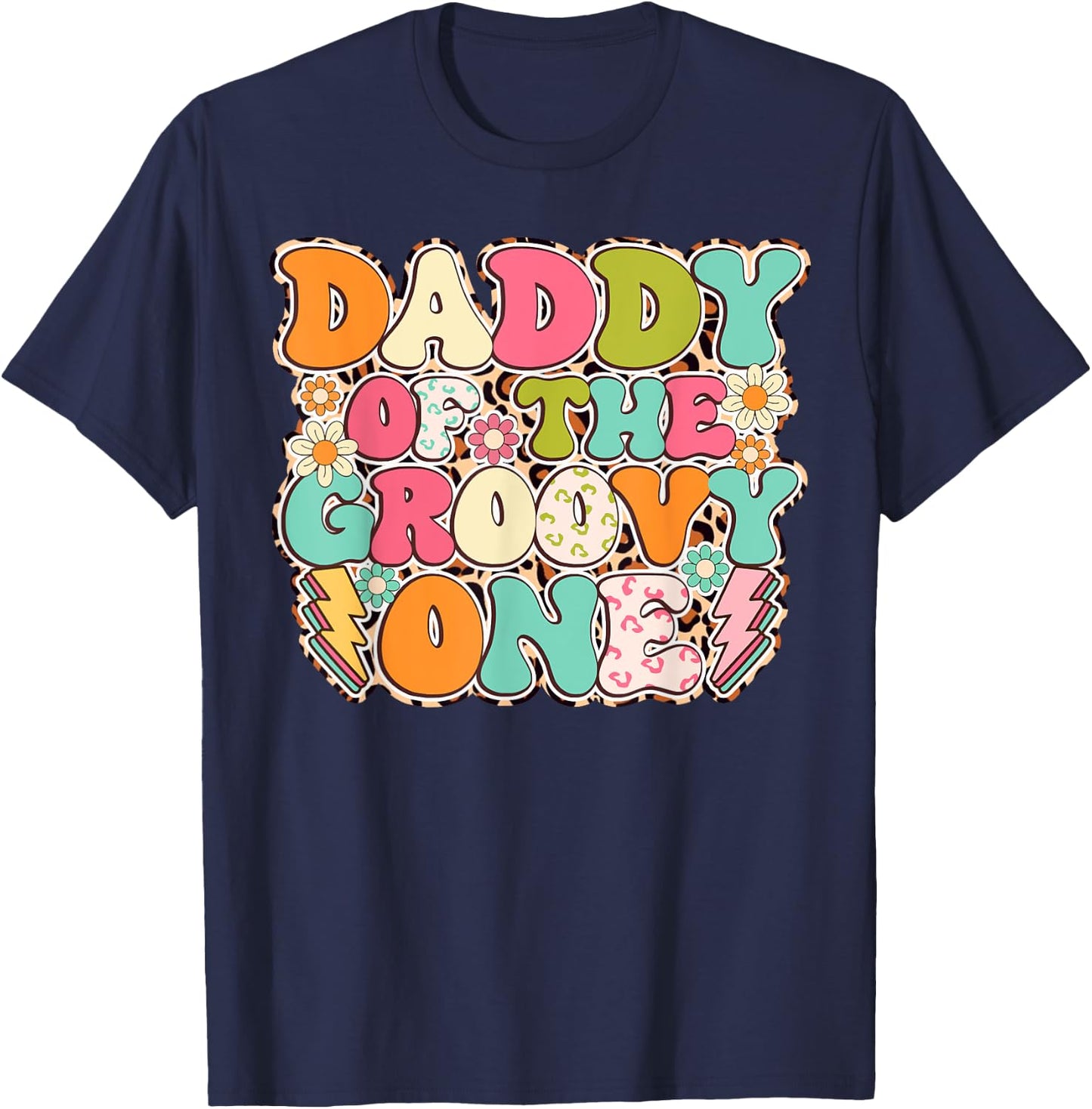 Retro Daddy of Groovy One Matching Family 1st Birthday Party T-Shirt - T-Shirt | Navy