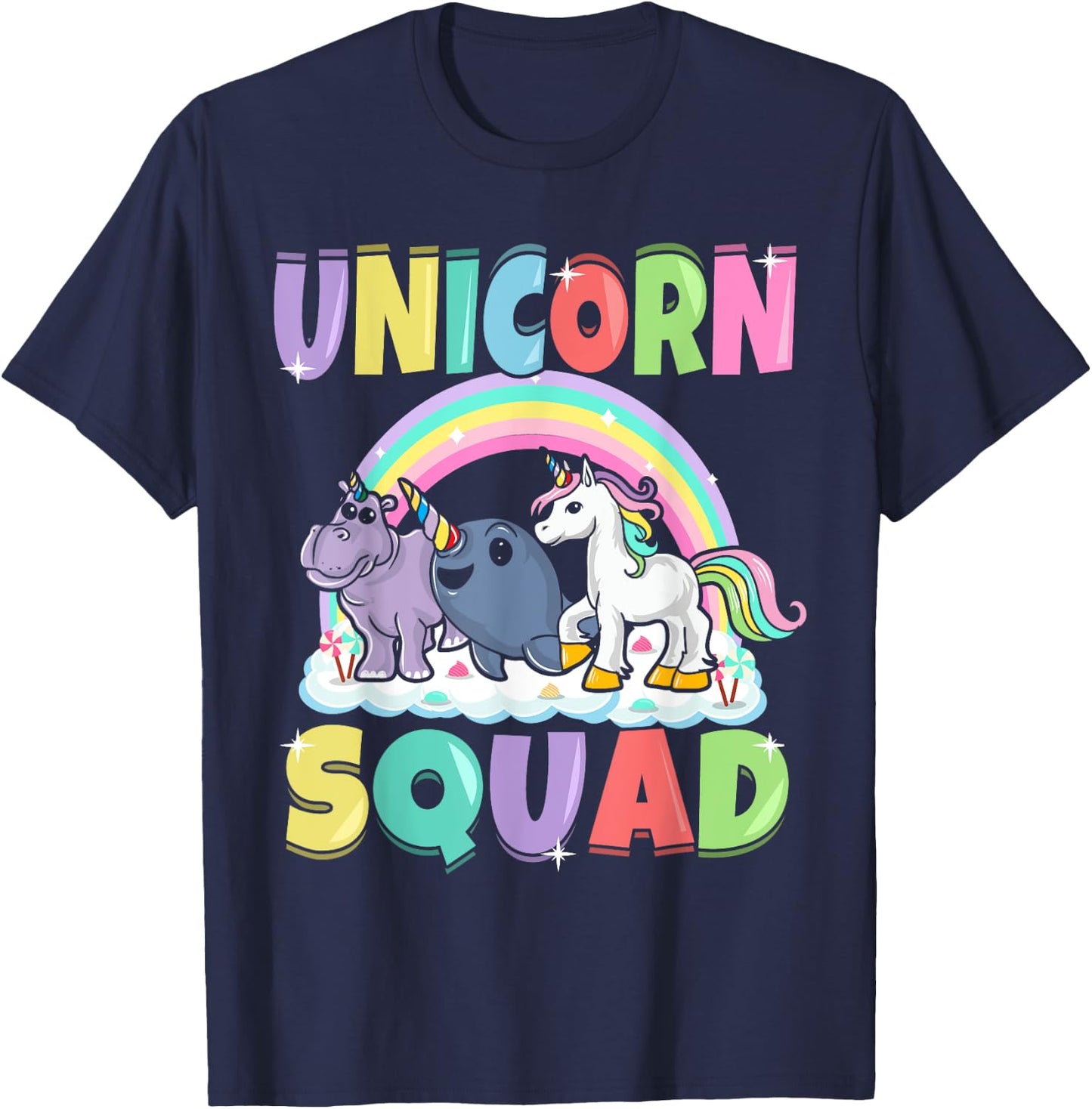 Unicorn Squad Rhino Narwhal Magical Creatures Cute Girly T-Shirt - T-Shirt | Navy