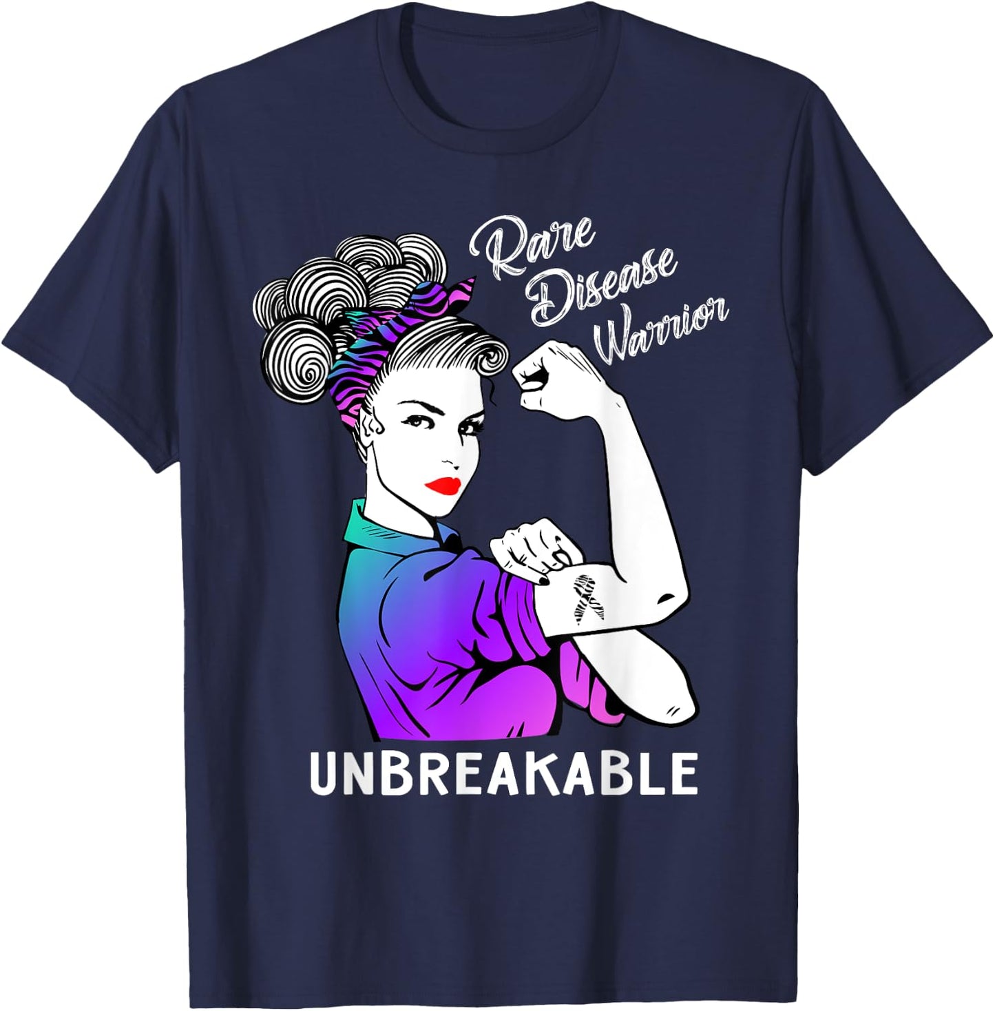 Rare Disease Warrior Unbreakable Awareness Gift T-Shirt - T-Shirt | Navy