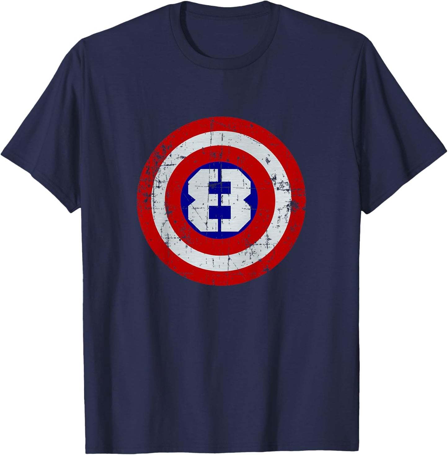 Kids 8 Year old Birthday Distressed Captain Sheild Shirt T-Shirt - T-Shirt | Navy