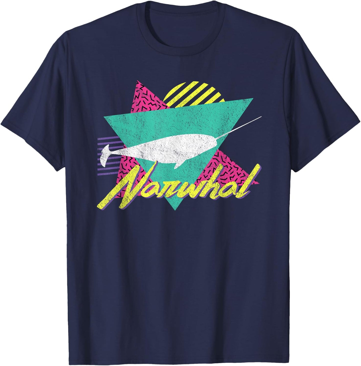 Vintage Retro 80s Or 90s Narwhal T-Shirt - T-Shirt | Navy