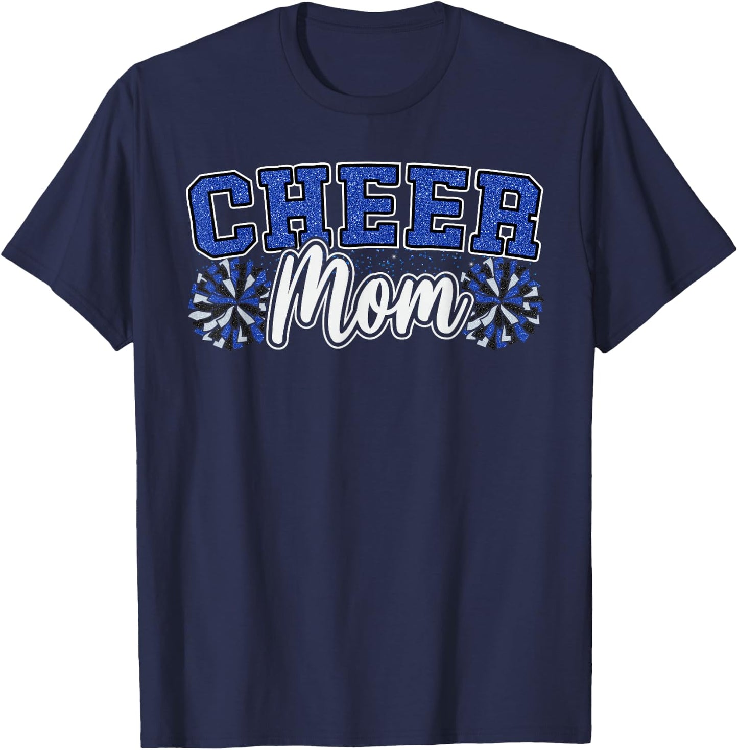 Funny Loud Proud Cheer Mom Mama Cheerleading Blue Black Pom T-Shirt - T-Shirt | Navy