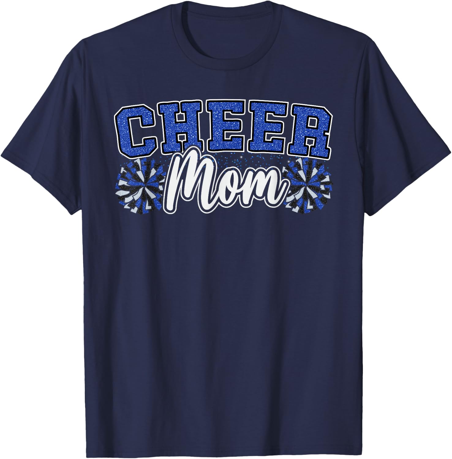 Funny Loud Proud Cheer Mom Mama Cheerleading Blue Black Pom T-Shirt - T-Shirt | Navy