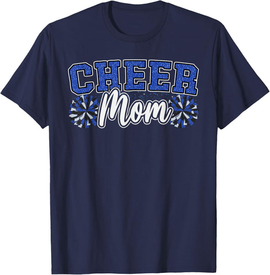 Funny Loud Proud Cheer Mom Mama Cheerleading Blue Black Pom T-Shirt - T-Shirt | Navy