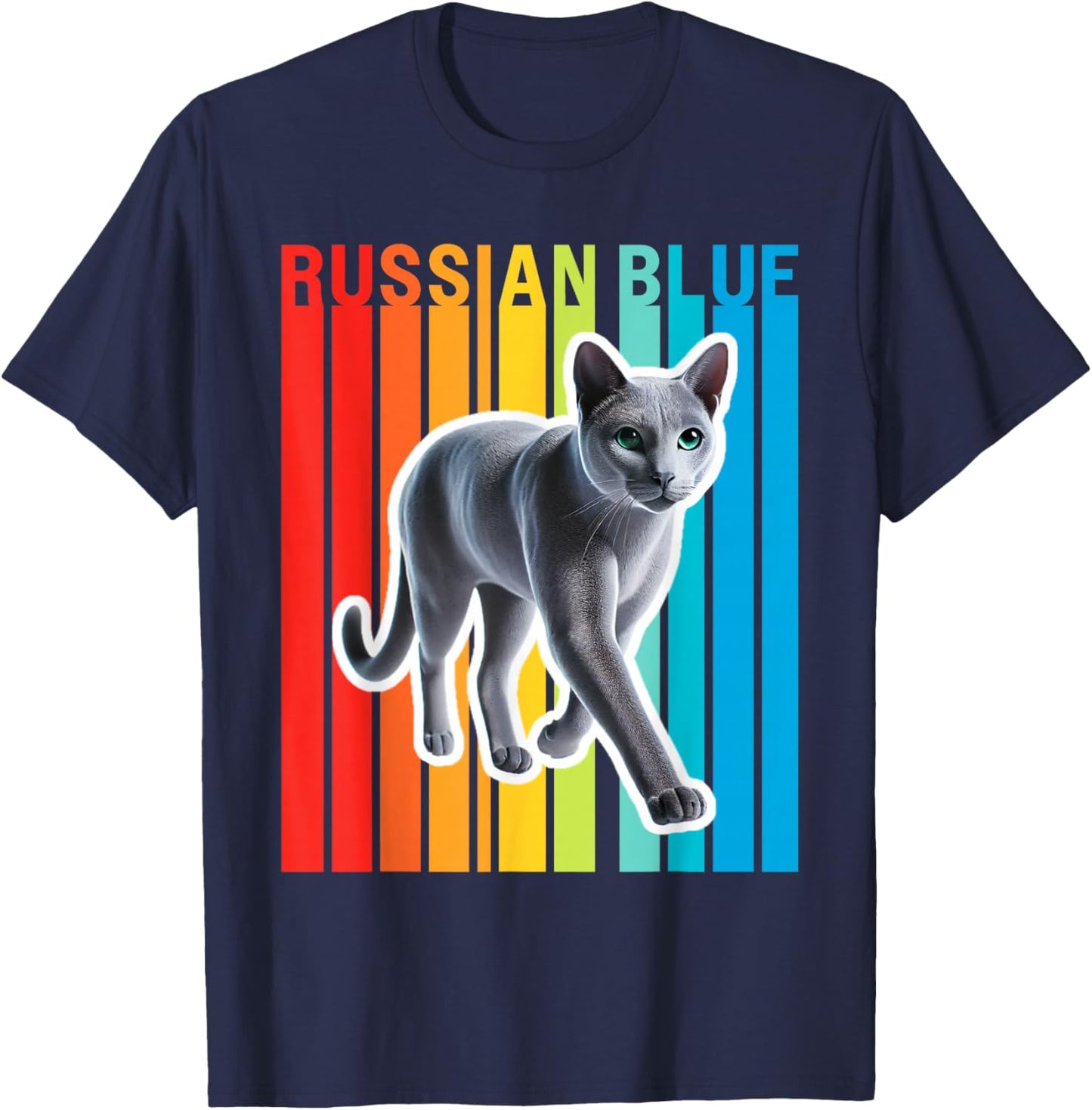 Russian Blue Cat Colorful T-Shirt - T-Shirt | Navy