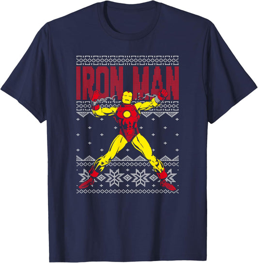 Marvel Iron Man Retro Ugly Sweater Christmas Graphic T-Shirt - T-Shirt | Navy
