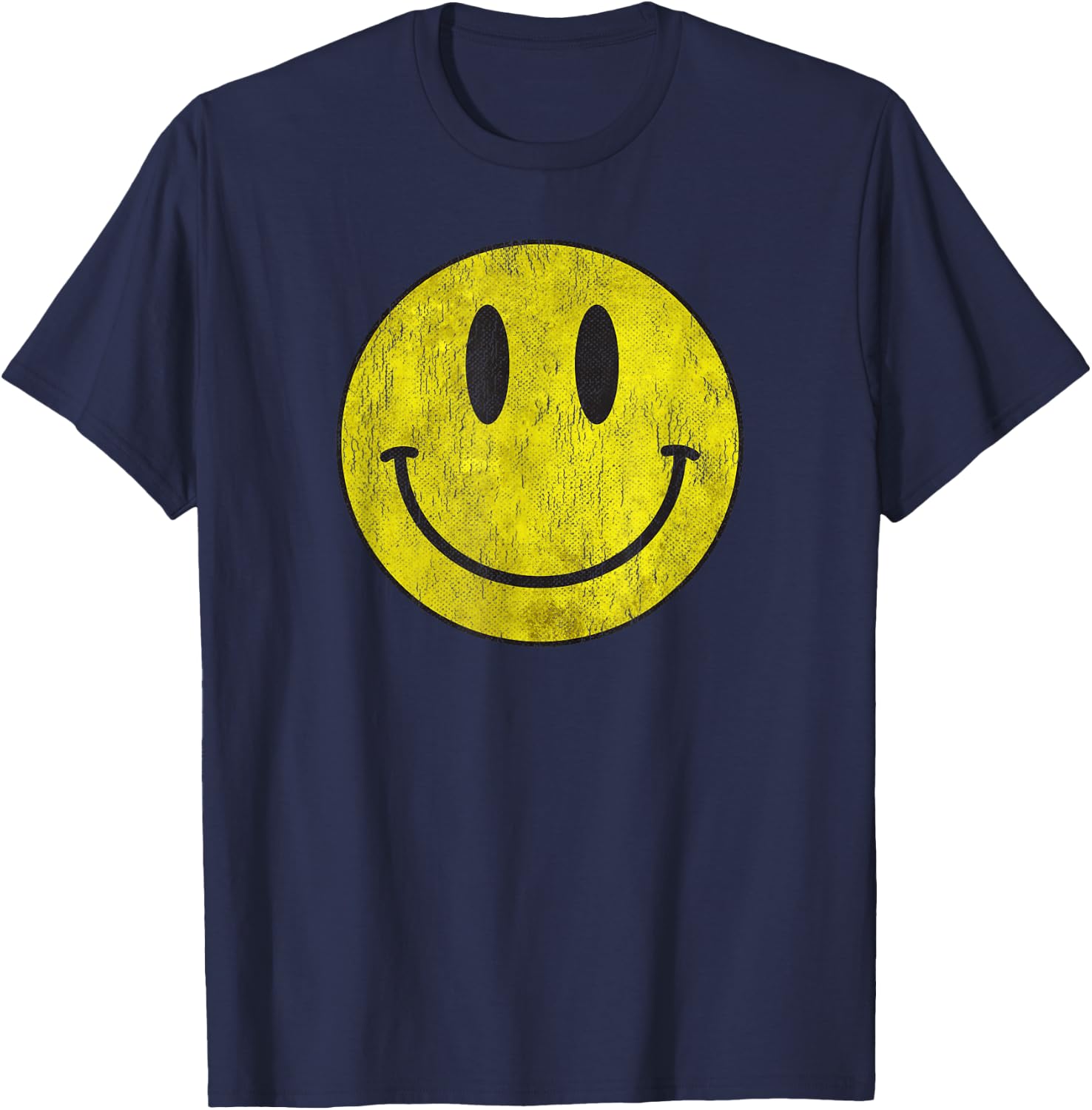 Retro Acidhouse 80s 90s Vintage Smile Distressed T-Shirt - T-Shirt | Navy