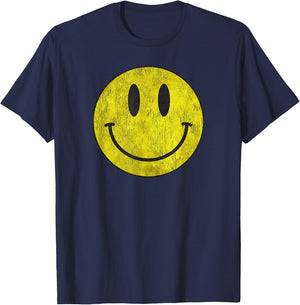 Retro Acidhouse 80s 90s Vintage Smile Distressed T-Shirt - T-Shirt | Navy