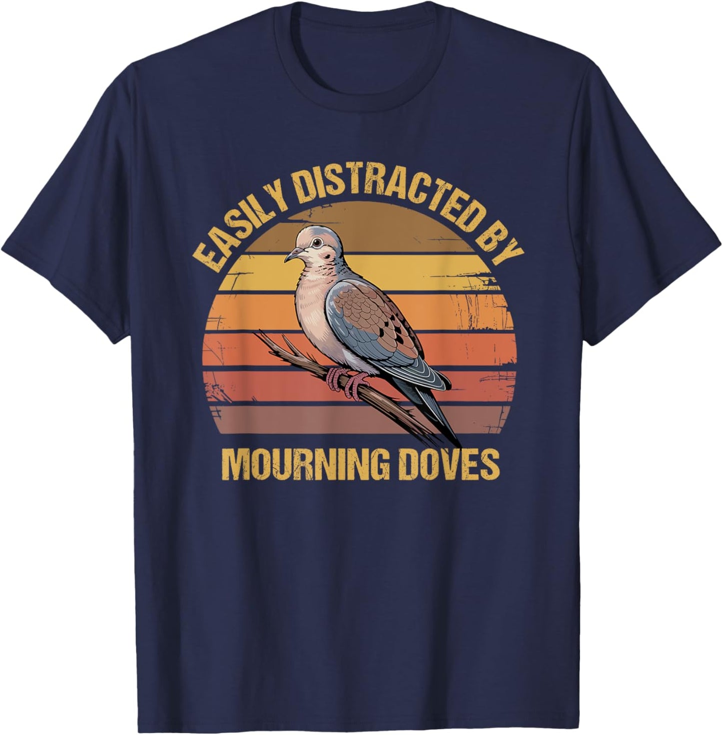 Mourning Dove Bird Lover Vintage Retro Sunset Bird Watching T-Shirt - T-Shirt | Navy