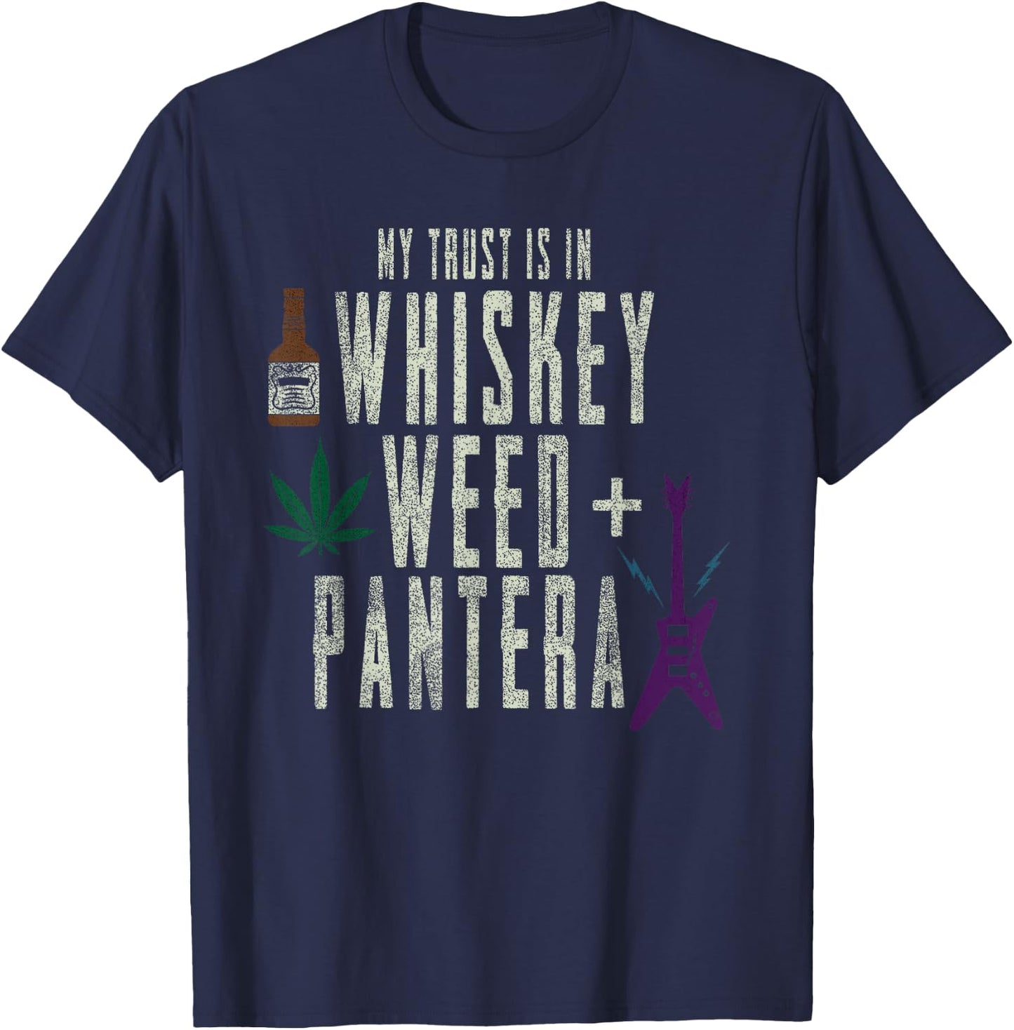Pantera Official Whiskey, Weed and Pantera T-Shirt - T-Shirt | Navy