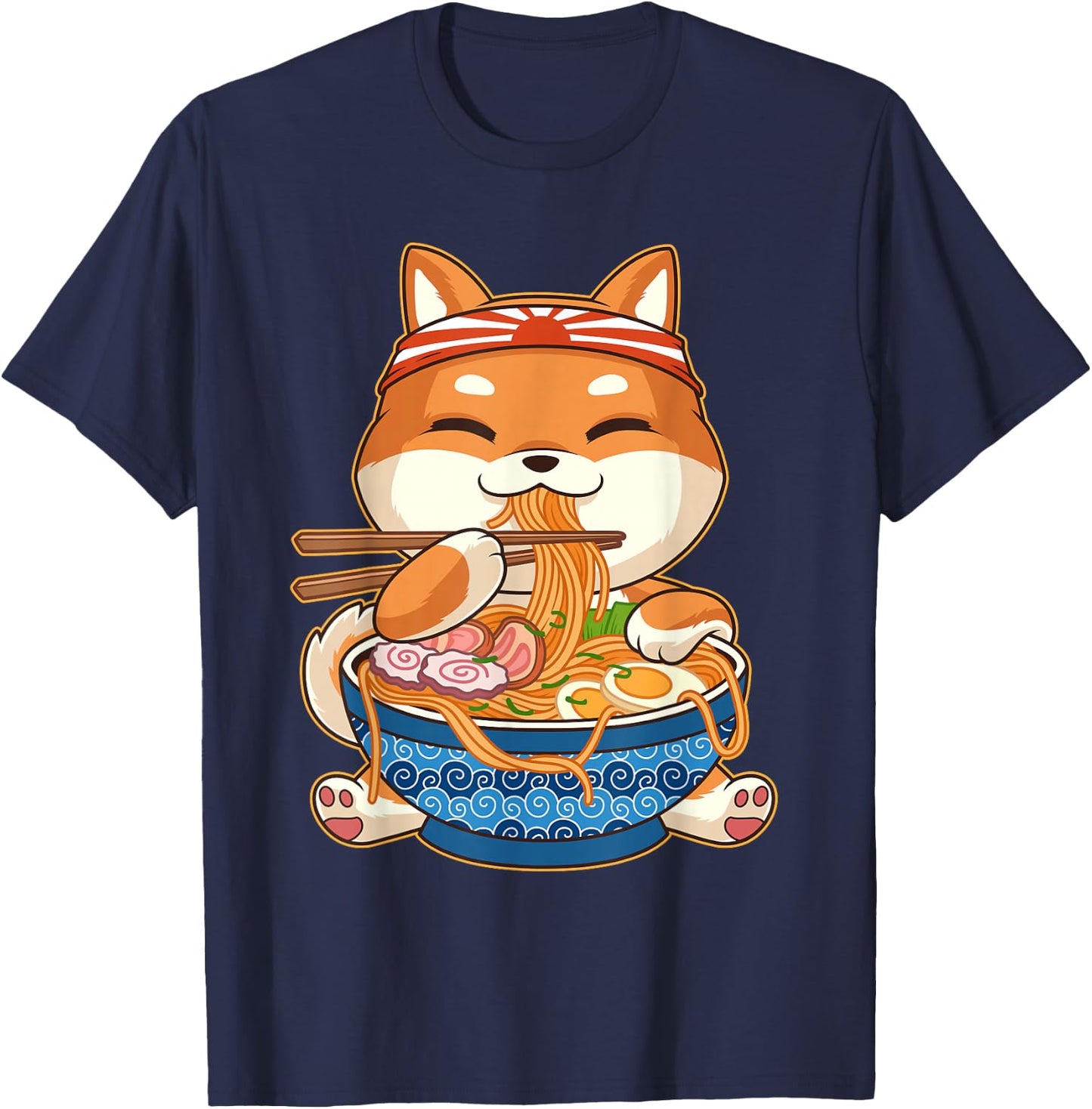 Kawaii Cute Anime Shiba Inu Dog Otaku Japanese Ramen T-Shirt - T-Shirt | Navy