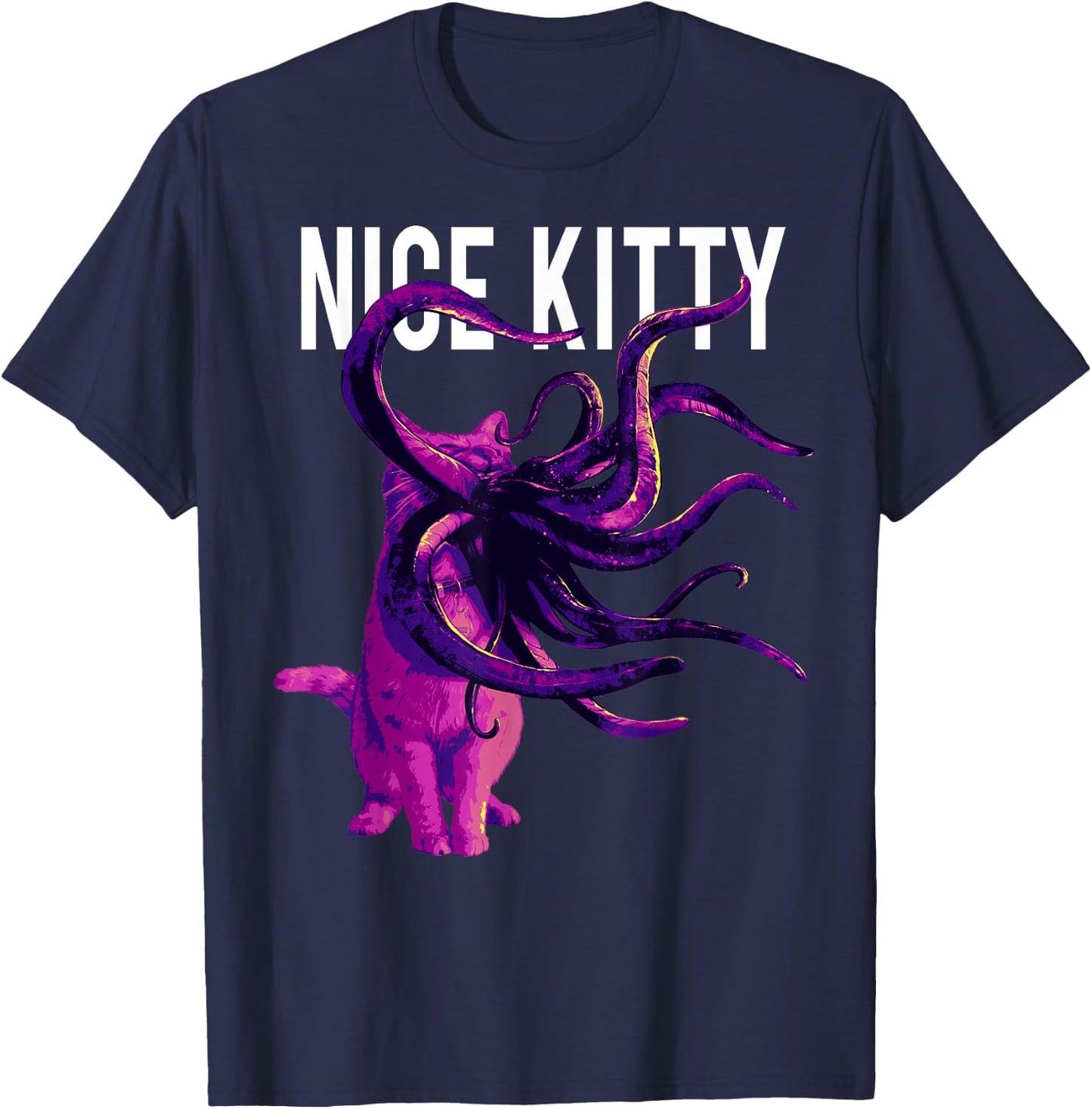 Captain Marvel Goose Nice Kitty Tentacle Neon Portrait T-Shirt - T-Shirt | Navy