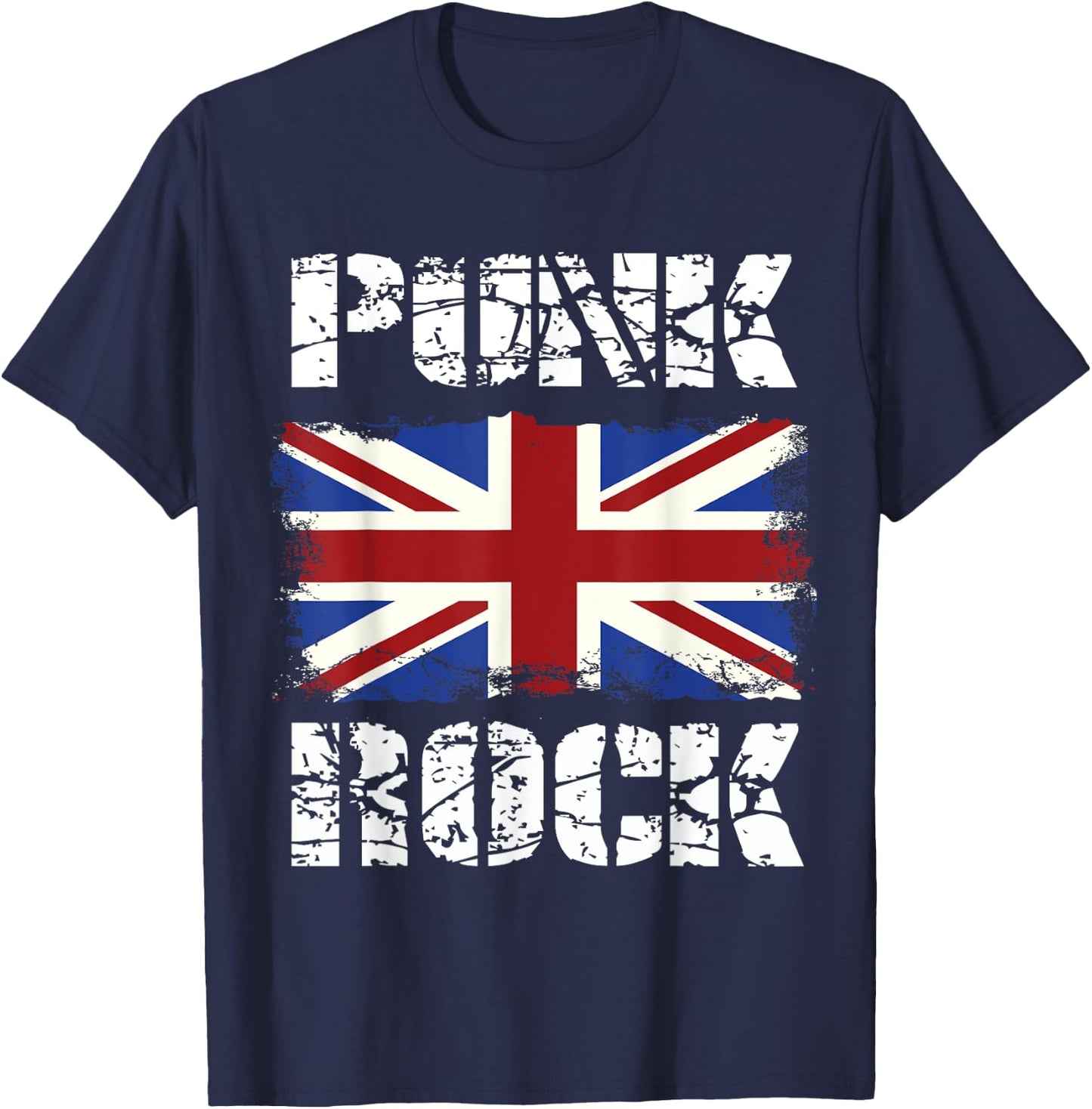Punk Rock Vintage UK Flag Concert Music British T-Shirt - T-Shirt | Navy