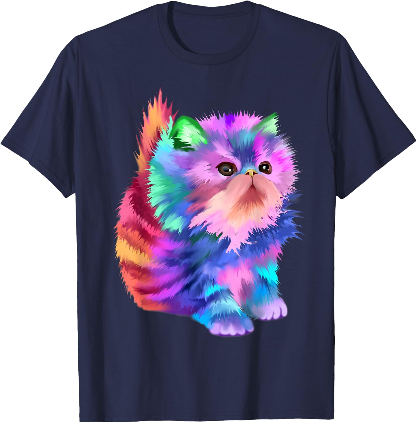 Starchild's Designs Women's Retro Rainbow Kitten Rave Psychedelic Cat T-Shirt - T-Shirt | Navy