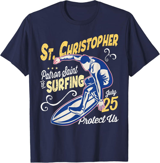Saint Christopher Surf Patron Saint of Surfing Catholic Men T-Shirt - T-Shirt | Navy