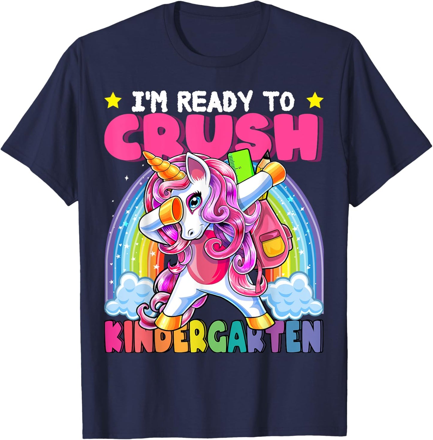 Crush Kindergarten Dabbing Unicorn Back to School Girls Gift T-Shirt - T-Shirt | Navy