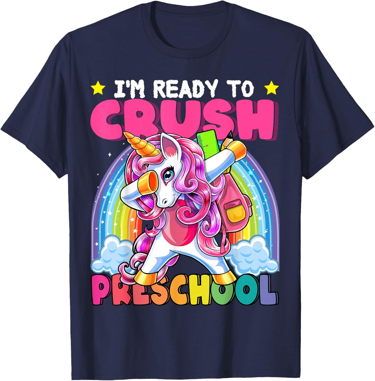 Crush Preschool Dabbing Unicorn Back to School Girls Gift T-Shirt - T-Shirt | Navy
