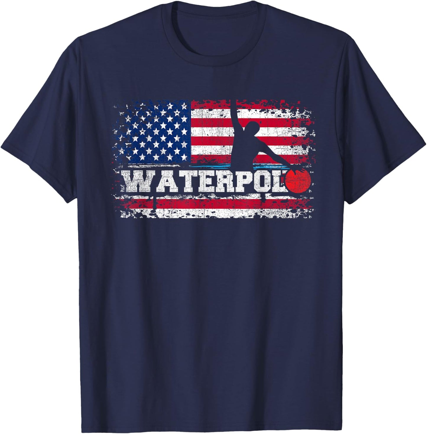Vintage American Flag Water Polo T Shirt USA Water Polo Gift T-Shirt - T-Shirt | Navy