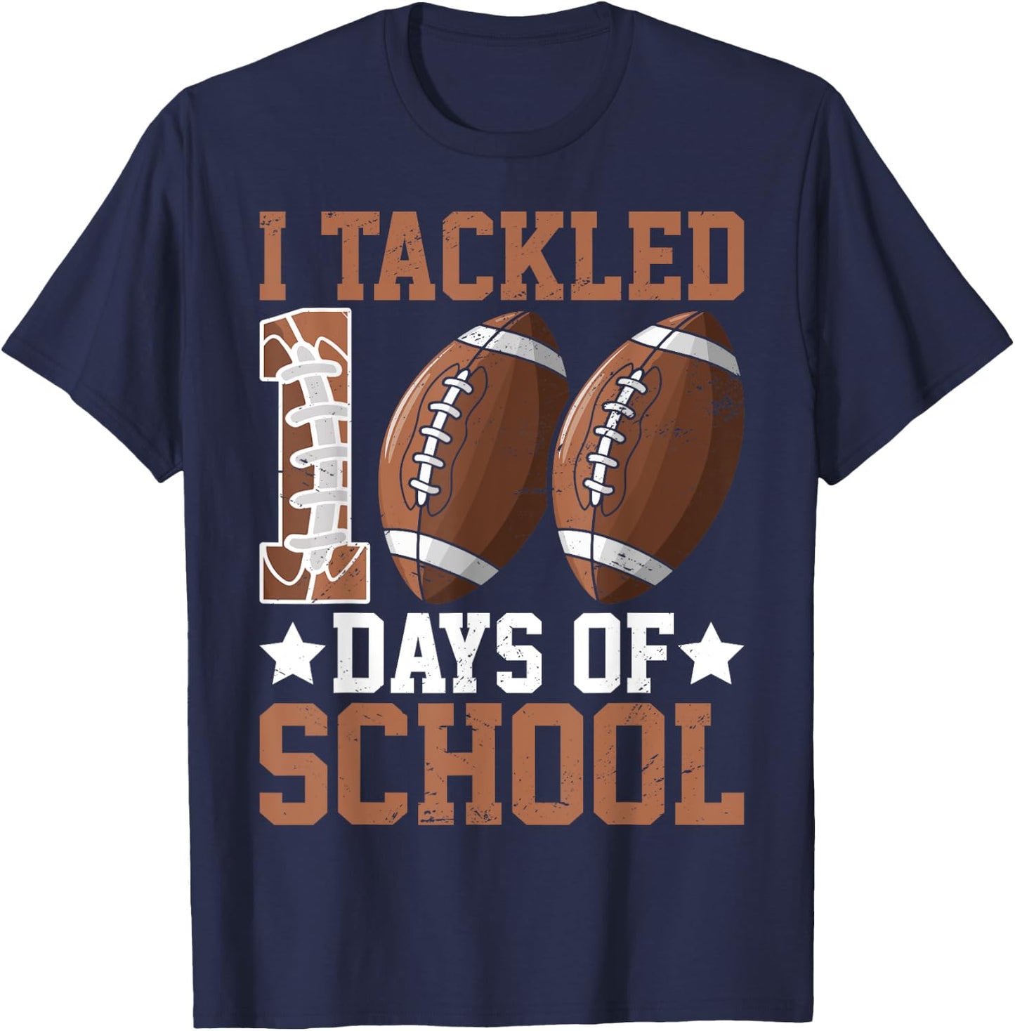 I Tackled 100 Days Football 100th Day Of School Boys Student T-Shirt - T-Shirt | Navy