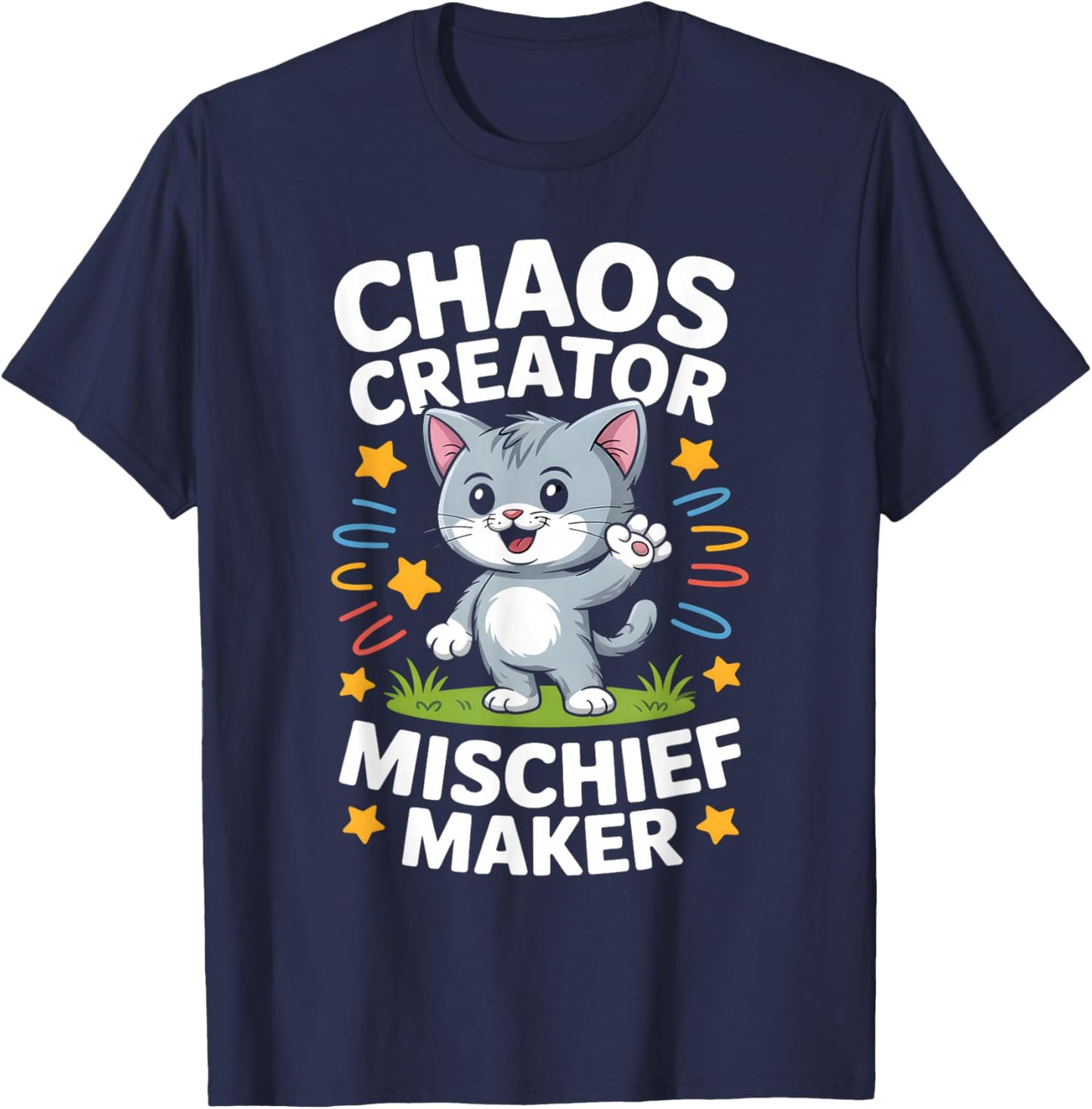 Funny Kitten Cat Kids Get Into Mischief Children Boys Girl T-Shirt - T-Shirt | Navy