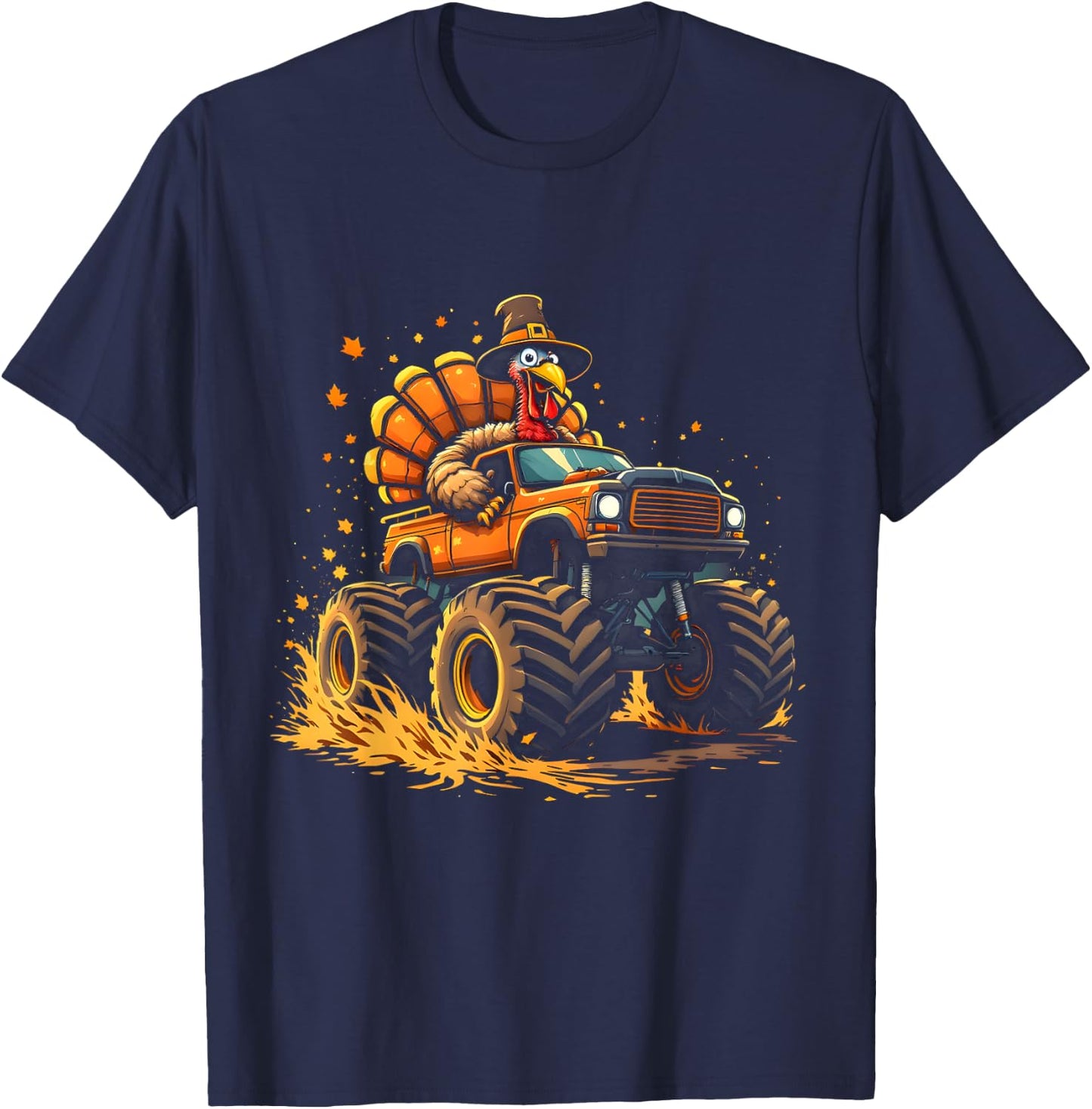 Funny Thanksgiving Turkey Riding Monster Truck Men Women Boy T-Shirt - T-Shirt | Navy