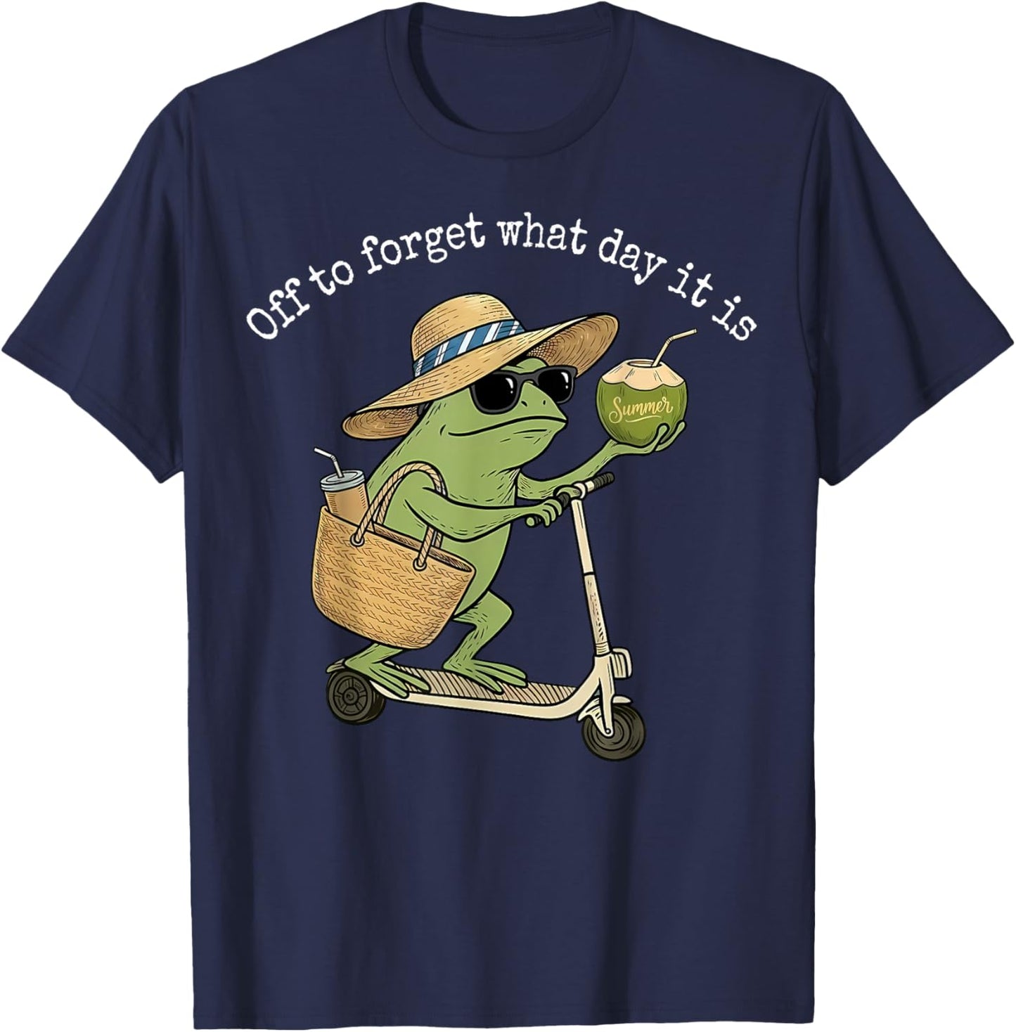 Off to Forget What Day It is Teacher Frog Scooter Last Day T-Shirt - T-Shirt | Navy