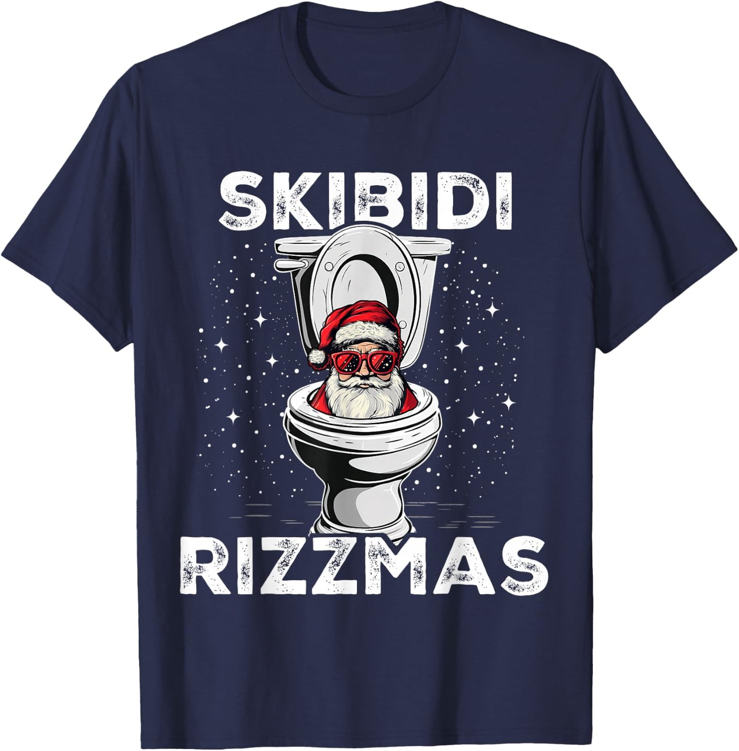 Skibidi Rizzmas Funny Toilet Santa White Elephant Christmas T-Shirt - T-Shirt | Navy