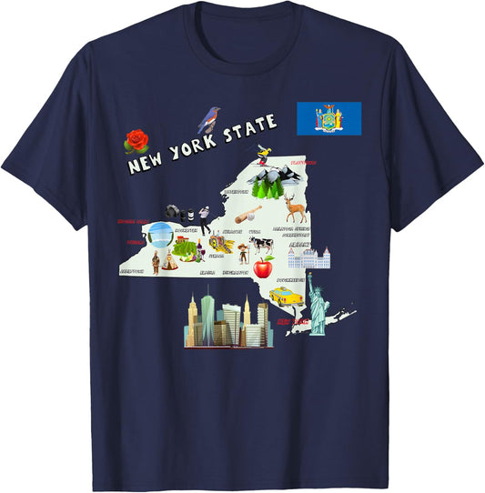 New York state map Attractions cities flag T-Shirt - T-Shirt | Navy