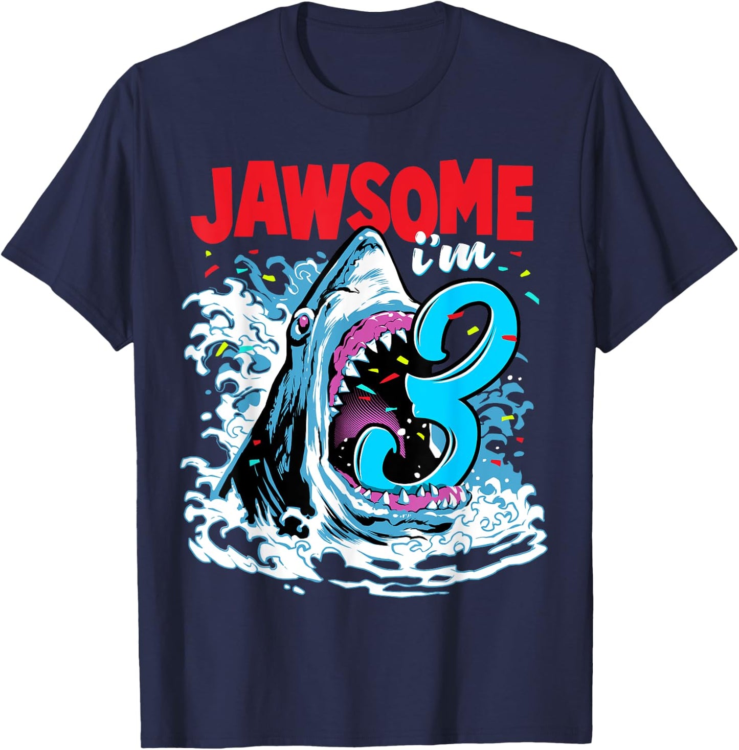 Kids 3rd Birthday Shark 3 | Jawsome Three Year Old Bday Gift T-Shirt - T-Shirt | Navy