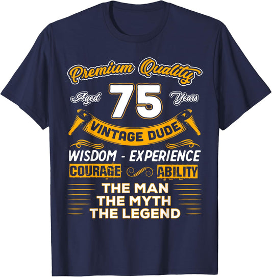 Vintage The Man Myth Legend 75 Yrs 75th Birthday Gift T-Shirt - T-Shirt | Navy