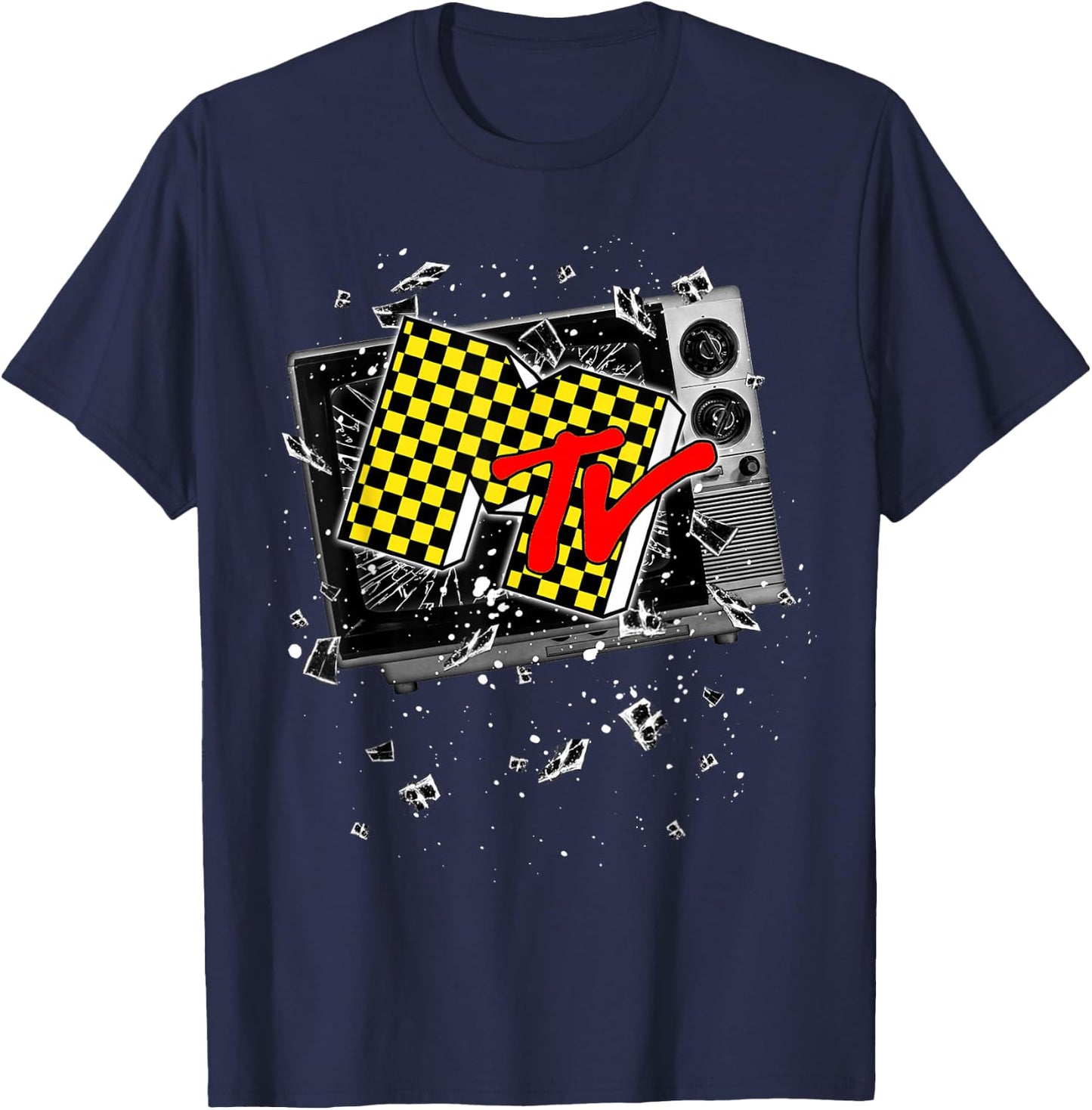 MTV Checker Board Breaking Tv T-Shirt - T-Shirt | Navy