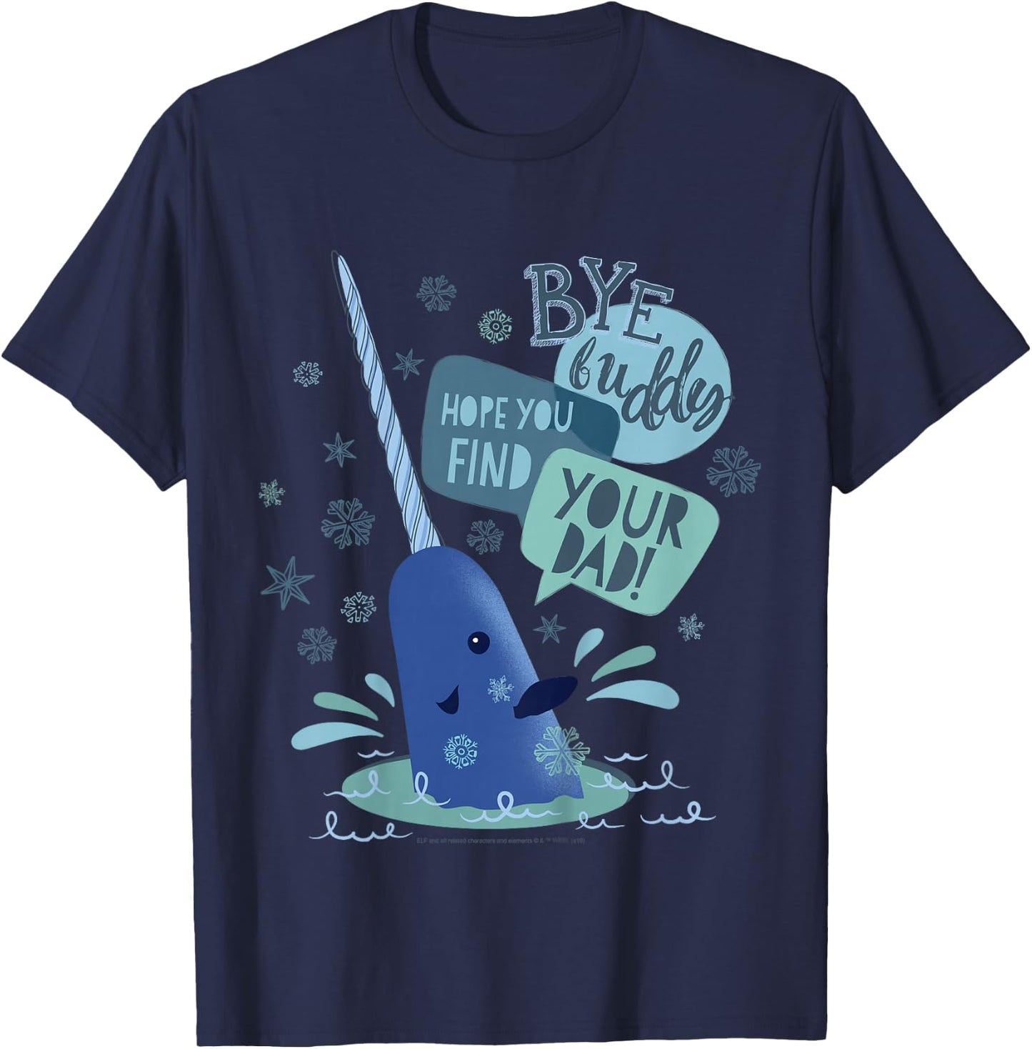 Kids Elf Narwhal I Hope You find Your Dad Text Poster T-Shirt - T-Shirt | Navy