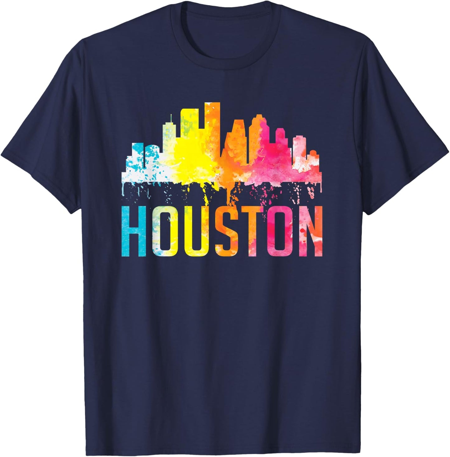 Houston Texas Watercolor Skyline Home State Souvenir Gift T-Shirt - T-Shirt | Navy