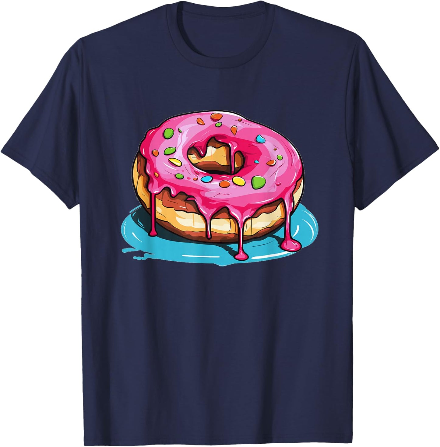 Colorful Sprinkles Dripping Donut T-Shirt - T-Shirt | Navy