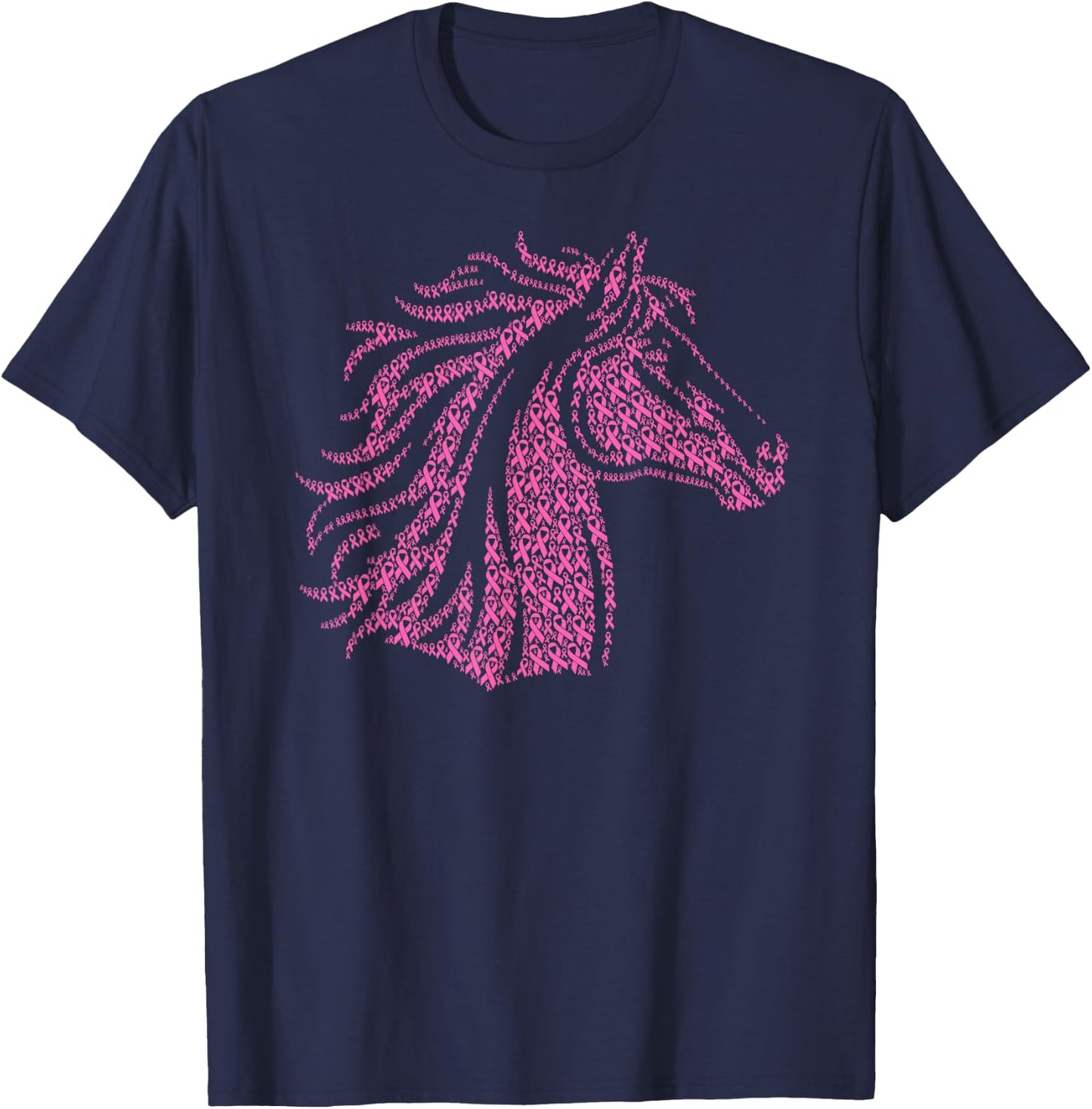 Breast Cancer Awareness Pink Ribbon & Survivor - Horse T-Shirt - T-Shirt | Navy