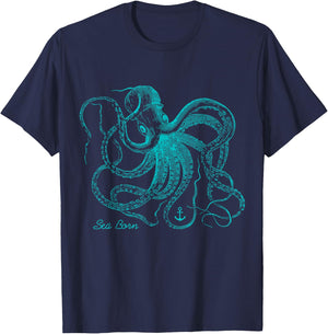 Vintage Octopus - Marine Biologist Design - Green Sea Life T-Shirt - T-Shirt | Navy