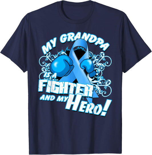 Grandpa Hero Light Blue Prostate Cancer Awareness T-Shirt - T-Shirt | Navy