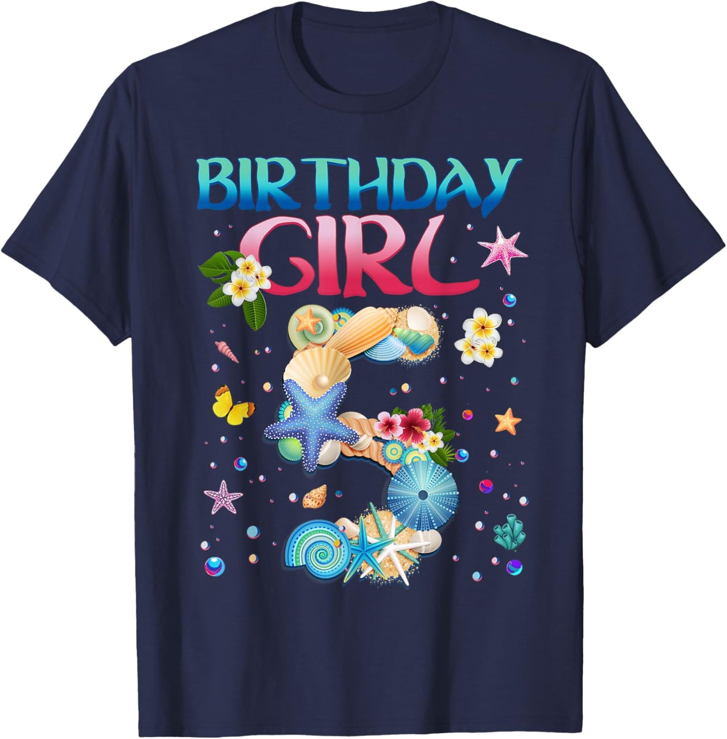 5 Years Old Birthday Girl Adventures In Oceania 5th Birthday T-Shirt - T-Shirt | Navy