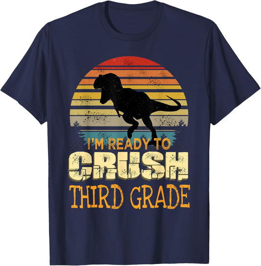 Ready To Crush Third 3rd Grade Dinosaur Back To School Boys T-Shirt - T-Shirt | Navy
