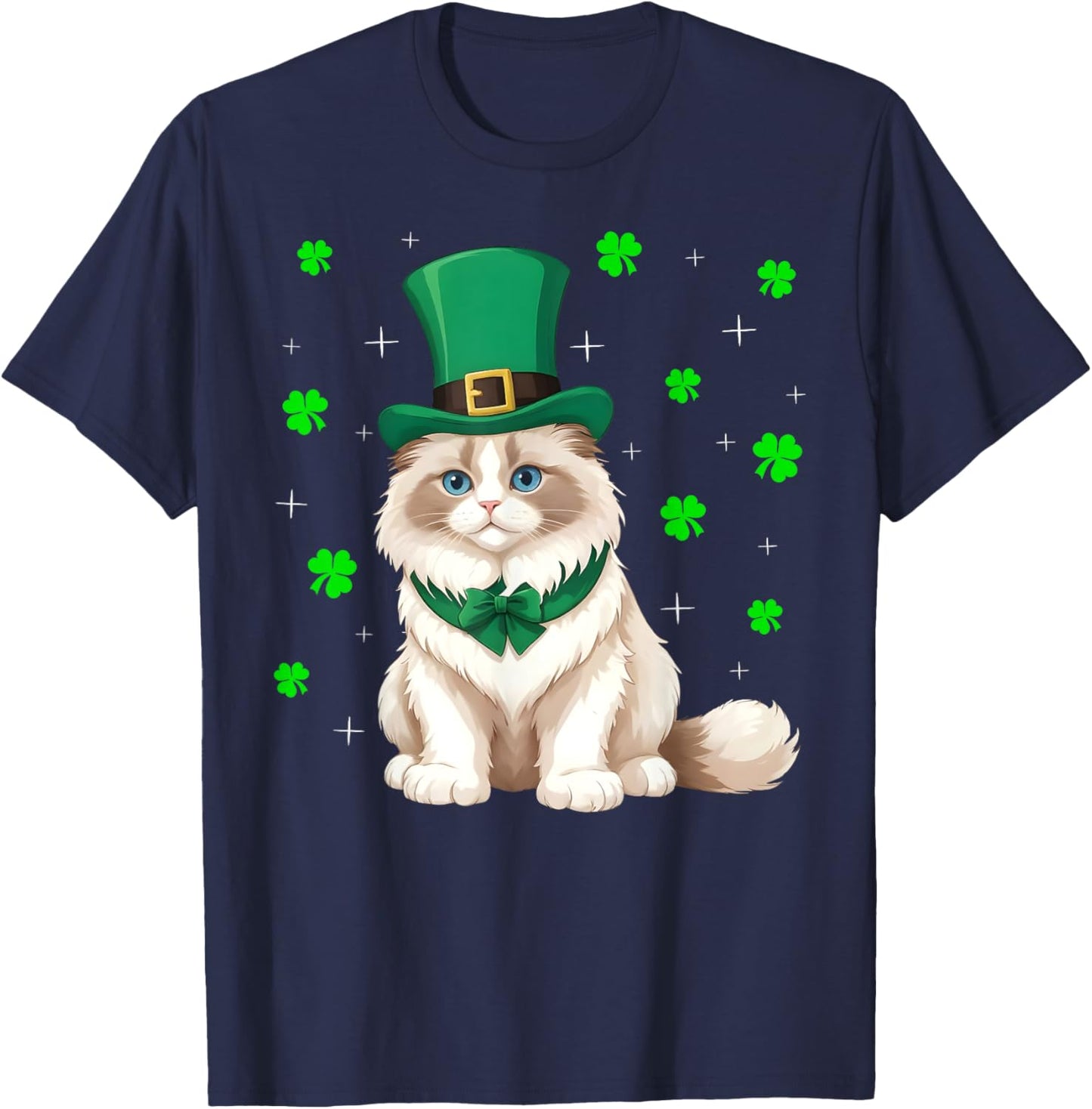 Irish Shamrock Leprechaun Hat Ragdoll Cat St Patrick's Day Men Women Kids T-Shirt - T-Shirt | Navy