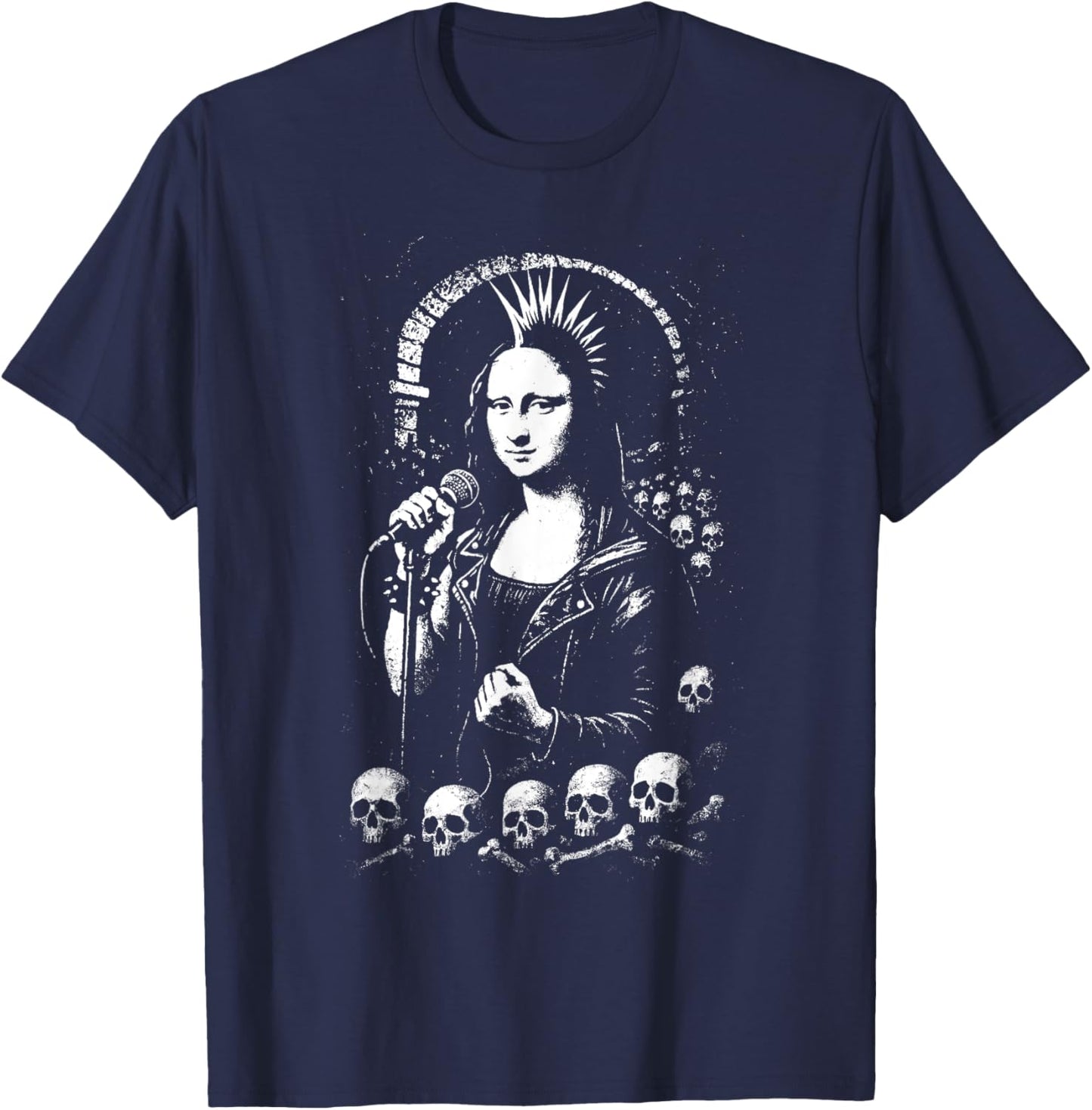 Distressed Punk Mona Lisa Graffiti Grunge Skull 90s Vintage T-Shirt - T-Shirt | Navy