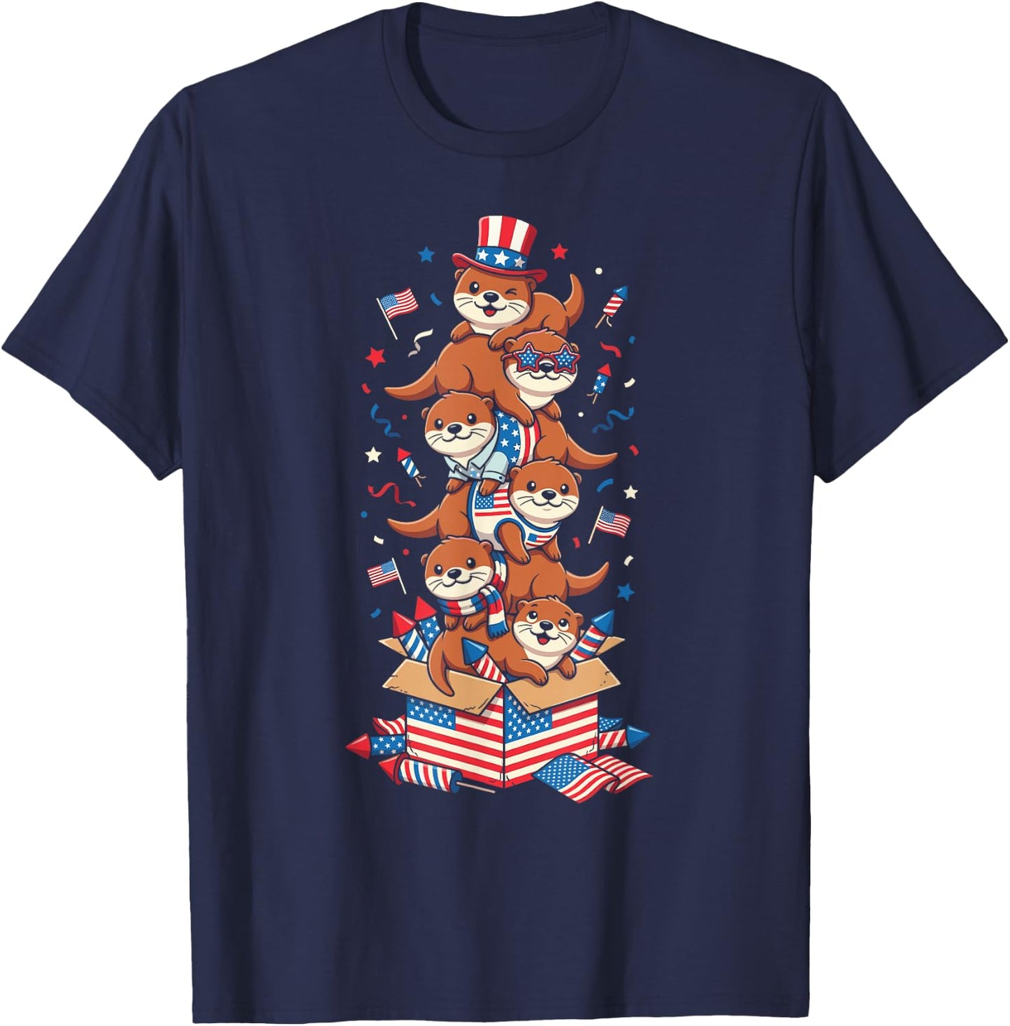 Funny Otter American USA Flag Memorial Day 4th of July T-Shirt - T-Shirt | Navy