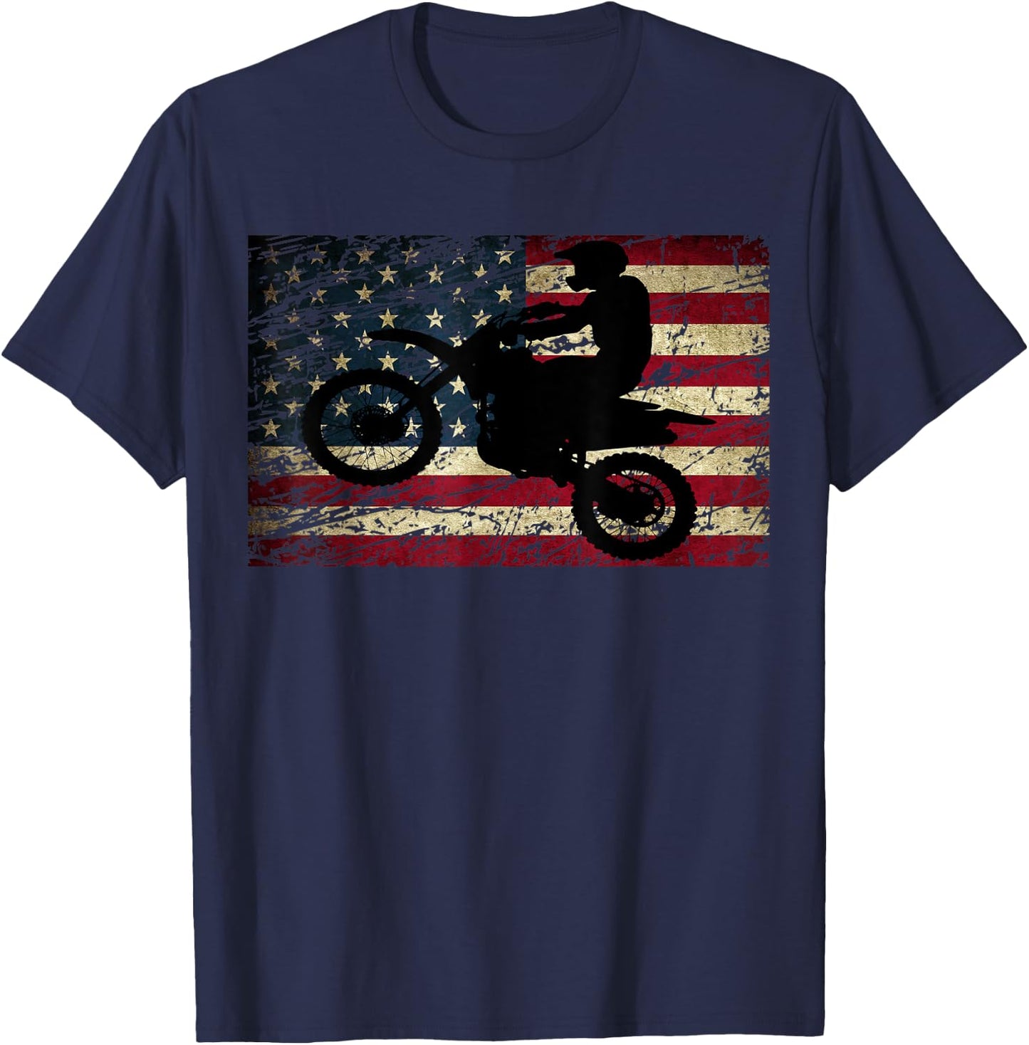 Dirt Bike USA Flag Motocross American Flag Shirt T-Shirt - T-Shirt | Navy