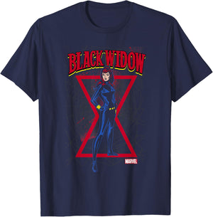 Marvel Black Widow Classic Retro Comic Stance T-Shirt - T-Shirt | Navy