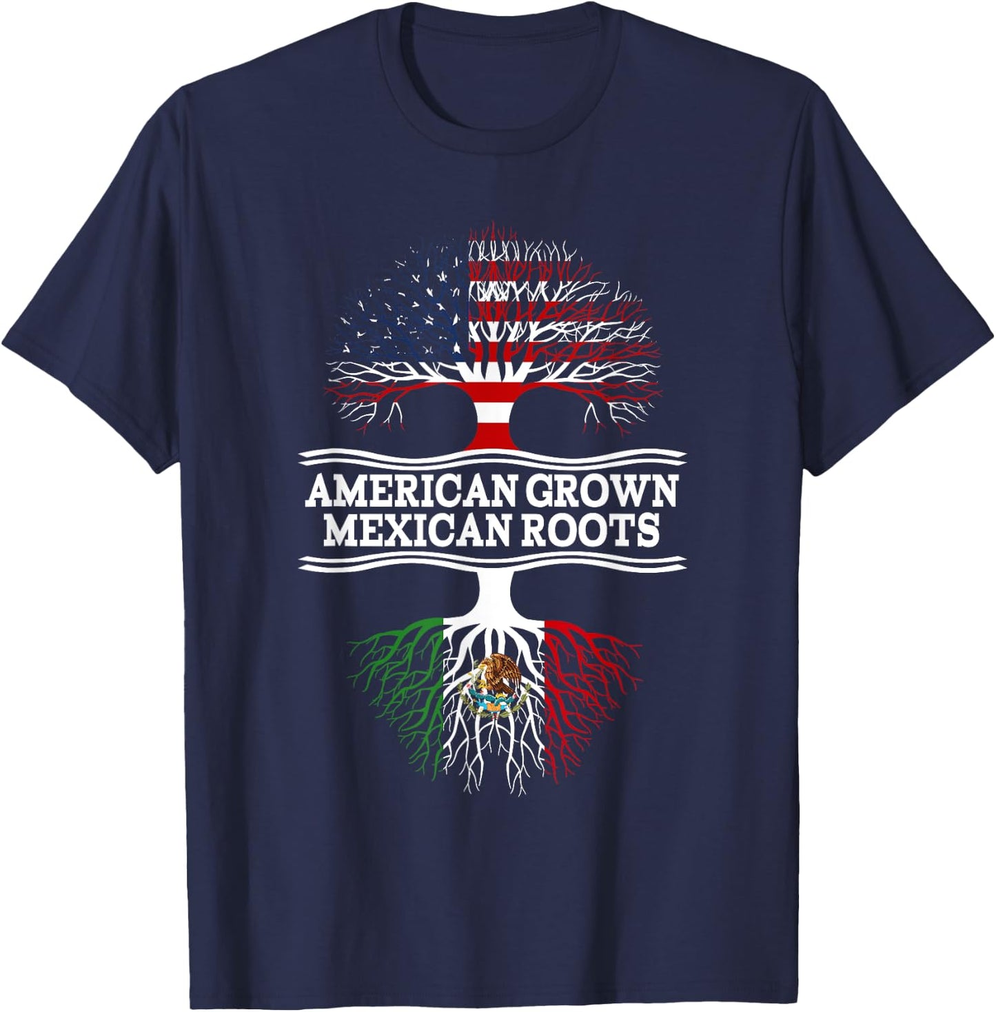 American Grown with Mexican Roots Gift T-Shirt - T-Shirt | Navy