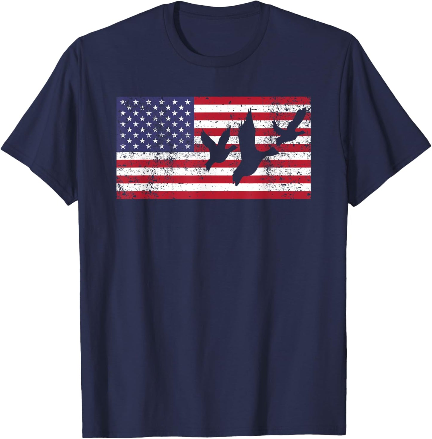 Duck Hunting Shirt American Flag USA 4th of July Gift T-Shirt - T-Shirt | Navy