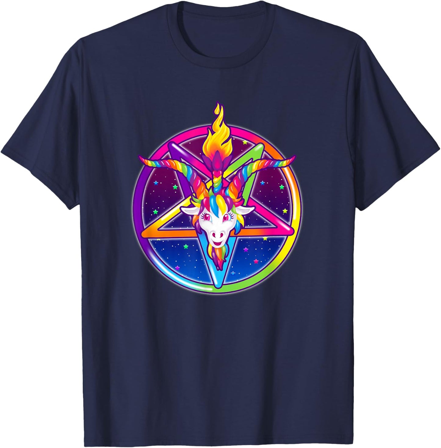 Creepy Girl Club Rainbow Baphomet Pentagram Sigil T-Shirt - T-Shirt | Navy